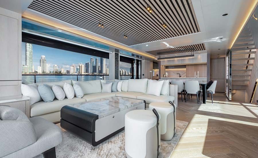 Super Yacht Charters on Aura Main Saloon & DIning area