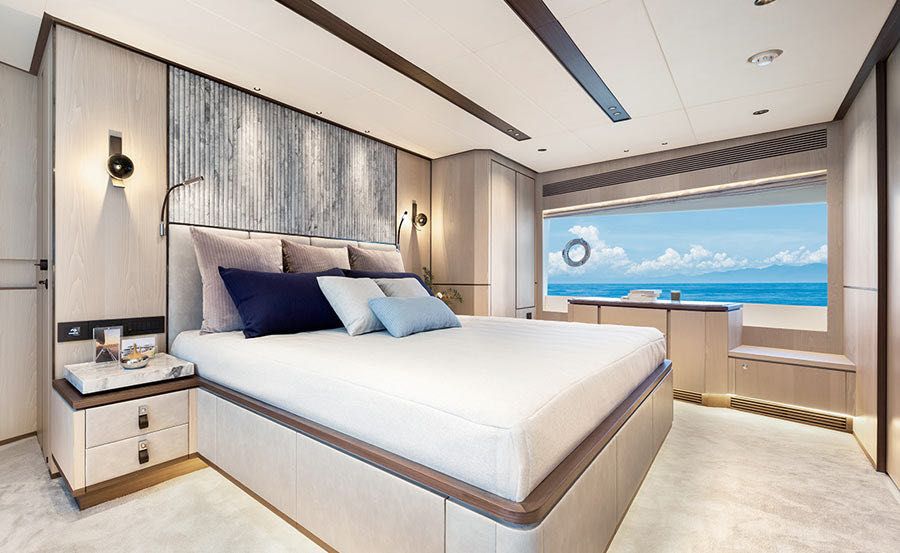 Super Yacht Charters on Aura Full-beam Master Cabin