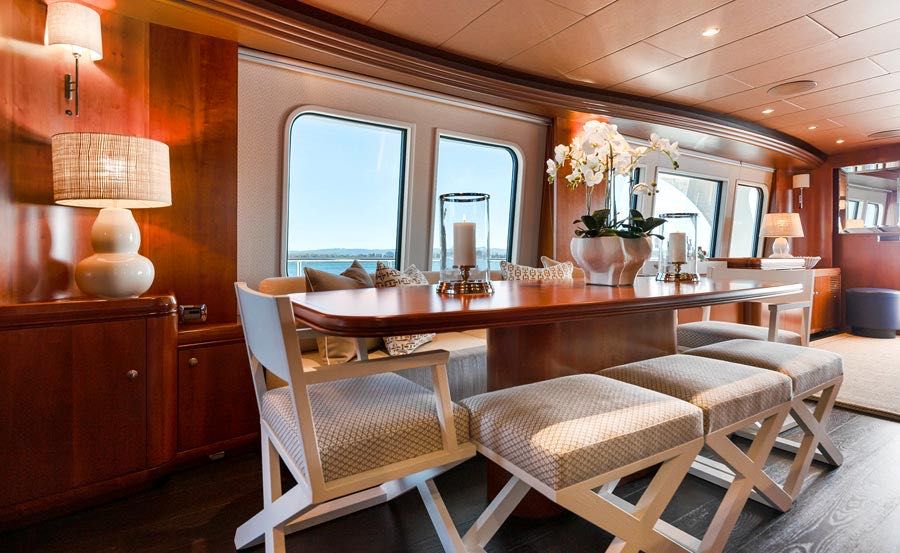 Superyacht Hire on Aurora inside dining Superyacht Hire on Aurora inside dining