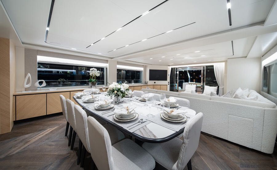 Super Yacht Charters on Bluestone Dining Area Super Yacht Charters on Bluestone Dining Area