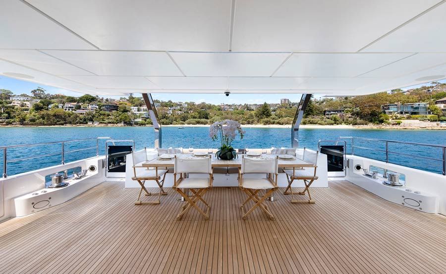 Super Yacht Hire on Bluestone outside dining Super Yacht Hire on Bluestone outside dining