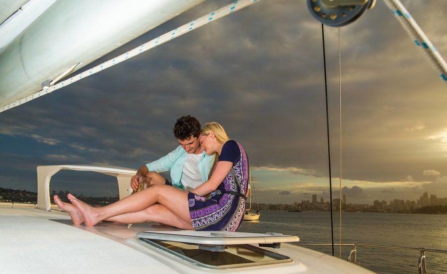 Barefoot boat hire romantic sunset