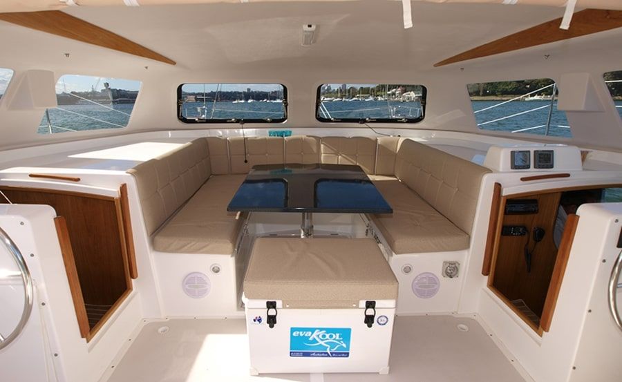 Boat hire on Cabaret spacious lounge and undercover deck Boat hire on Cabaret spacious lounge and undercover deck