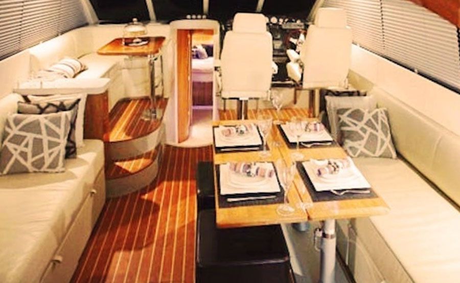 Luxury lounge on Coco Boat Hire