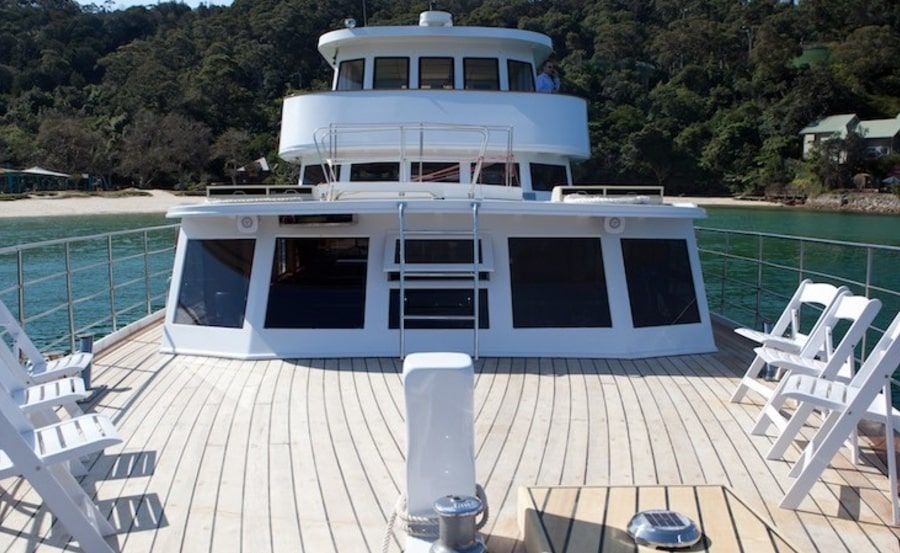 Large sunny foredeck for Boat hire on MV Baroness