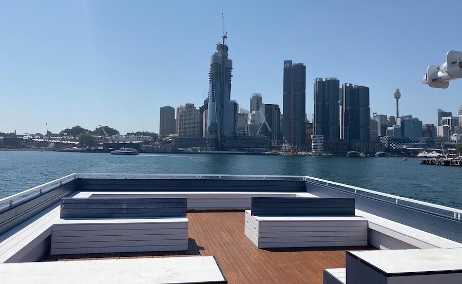 Barangaroo background on boat hire on Le Bleu Barangaroo background on boat hire on Le Bleu