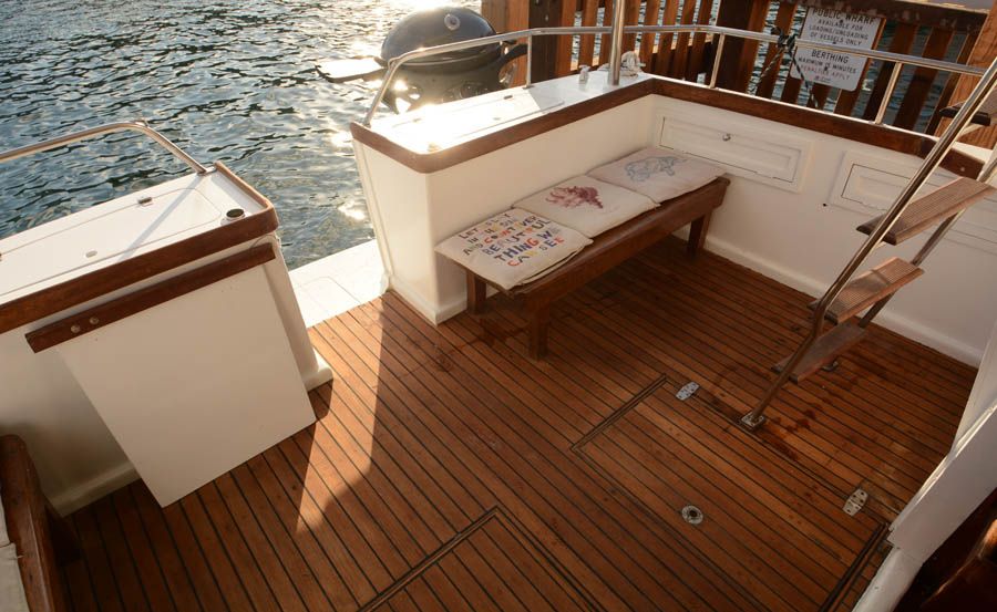 Rear deck and BBQ on Boat Hire on Mayfair Rear deck and BBQ on Boat Hire on Mayfair