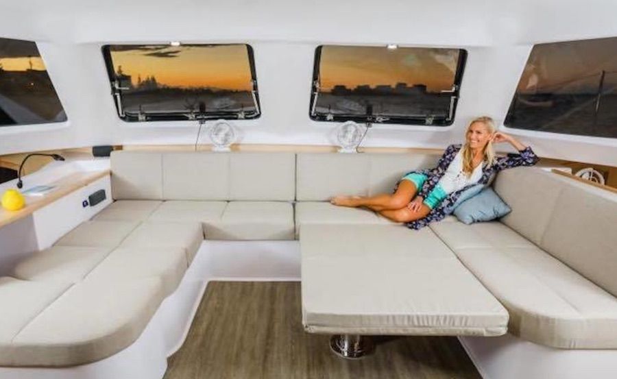 Internal lounge on Boat hire on Moon Glider Internal lounge on Boat hire on Moon Glider