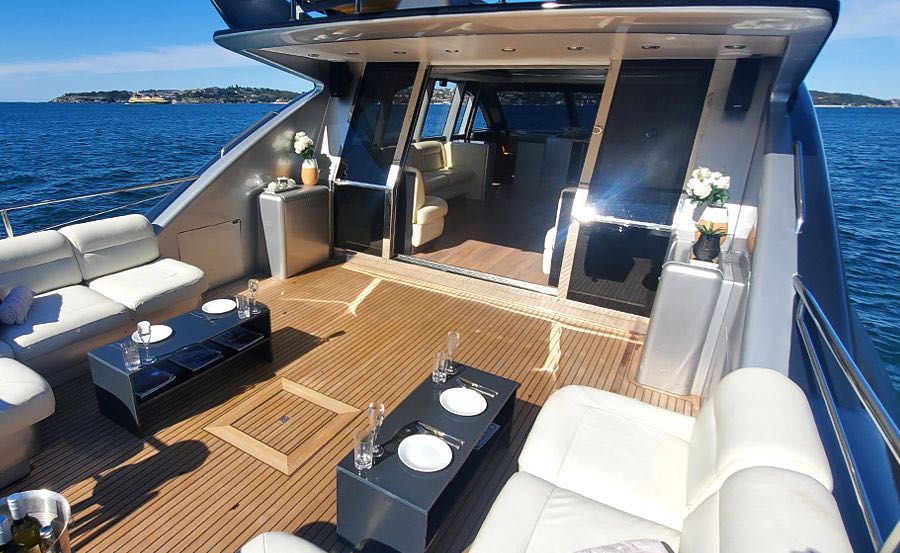 Boat hire on Prometheus aft deck Boat hire on Prometheus aft deck