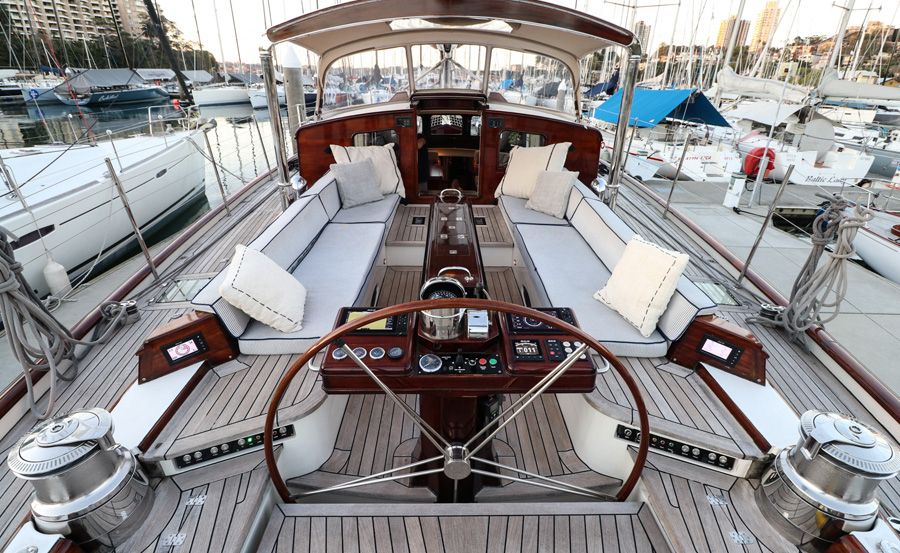 Boat Hire Sydney on Atao cockpit and lounges Boat Hire Sydney on Atao cockpit and lounges