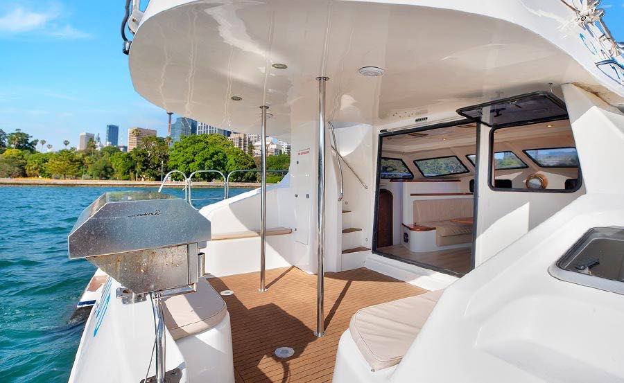 Boat Hire on Cloud 9 Aft deck and BBQ Boat Hire on Cloud 9 Aft deck and BBQ