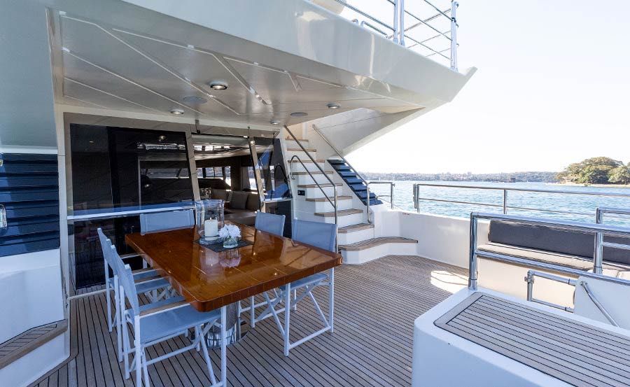 Luxury Boat Hire Sydney on Element Middle Deck into main saloon