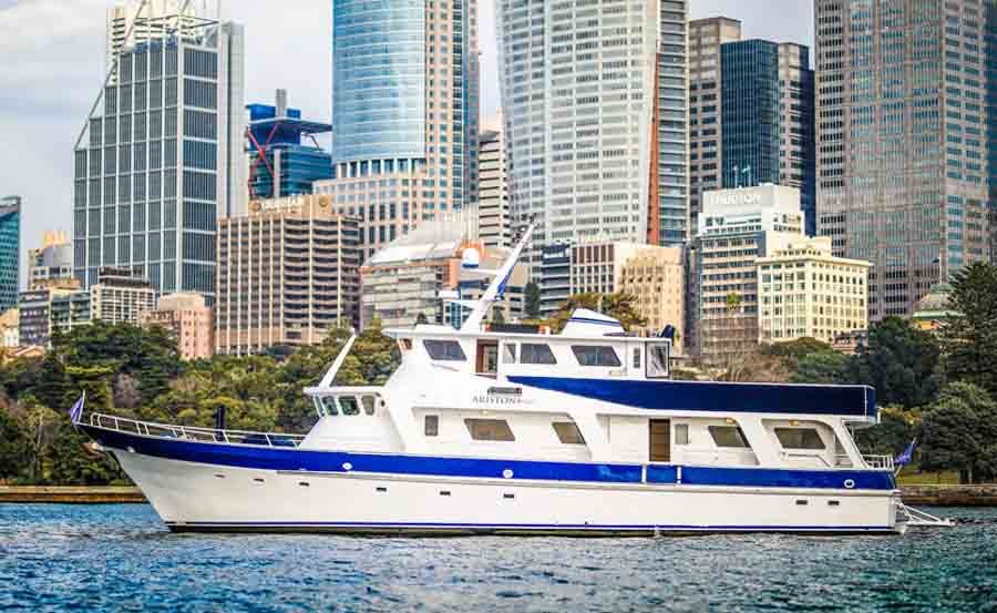 Boat Hire on Ariston in Sydney Harbour Side View Boat Hire on Ariston in Sydney Harbour Side View