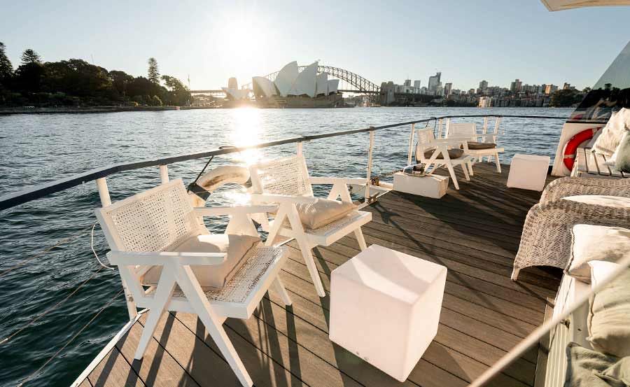 Boat Hire on Hamptons Sydney Upper deck with views of Sydney Harbour Bridge and Sydney Opera House Boat Hire on Hamptons Sydney Upper deck with views of Sydney Harbour Bridge and Sydney Opera House