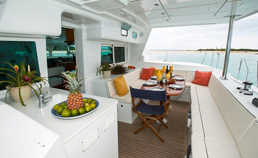 Sailing Sydney on Hestia Aft deck dining Sailing Sydney on Hestia Aft deck dining