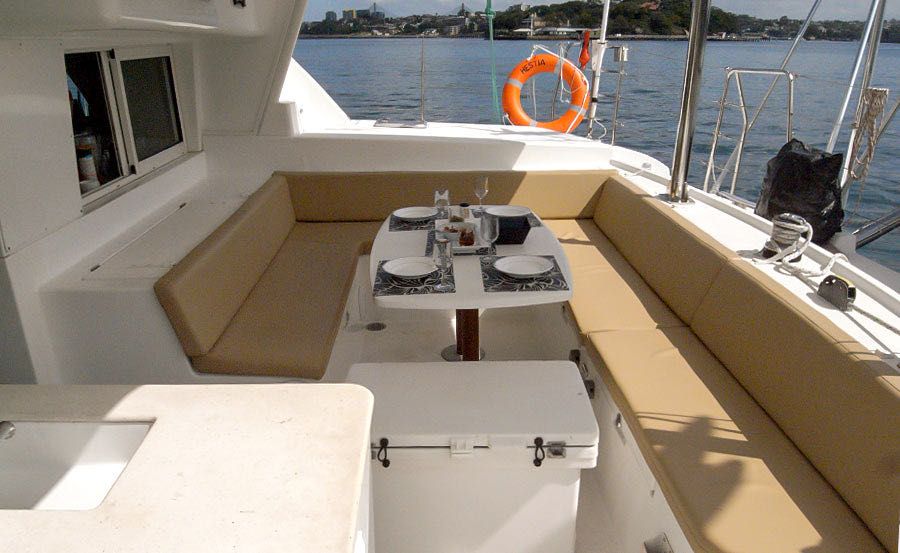 Sailing Sydney on Hestia Aft deck seating Sailing Sydney on Hestia Aft deck seating