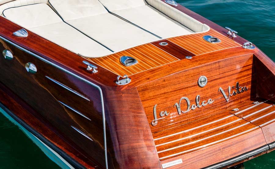 Luxury Italian Wooden Speedboat Cruises in New South Wales stern with swimming platform Luxury Italian Wooden Speedboat Cruises in New South Wales stern with swimming platform