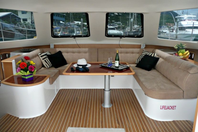 Large undercover lounge on Whitsundays Sailing on Yaminda