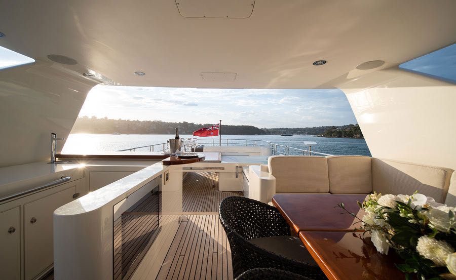 Whitsundays Super Yacht Charters on Little Perle Flybridge Entertainment