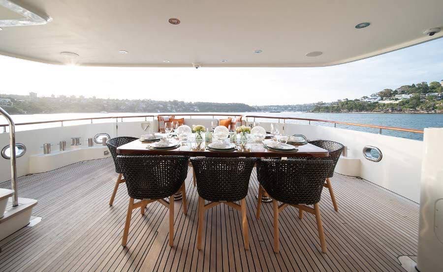 Whitsundays Super Yacht Charters on Little Perle Dining on Deck