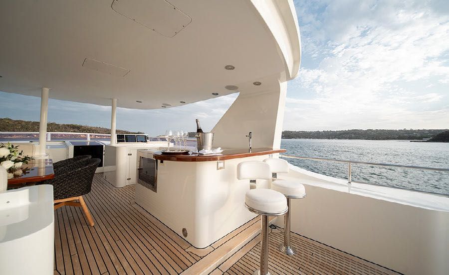 Whitsundays Super Yacht Charters on Little Perle Flybridge Entertainment