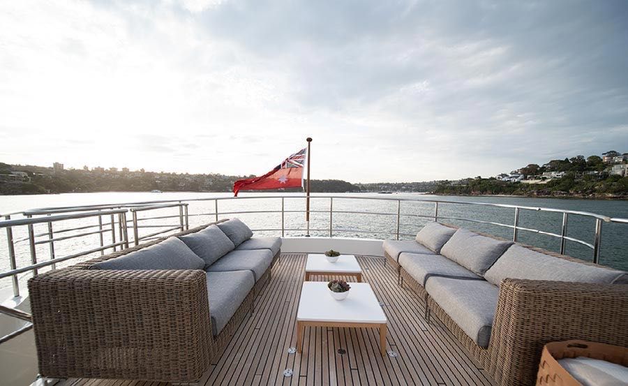 Whitsundays Super Yacht Charters on Little Perle Flybridge Lounge