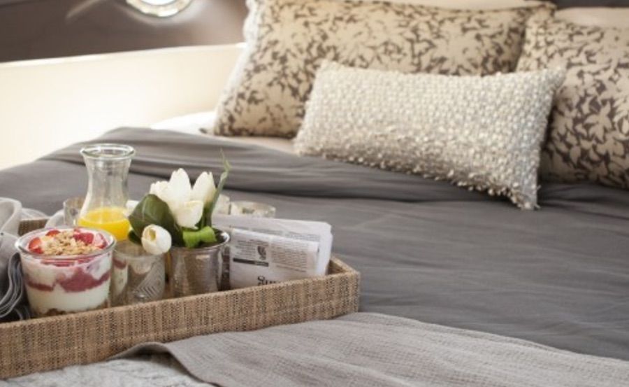 Luxury boat hire on Aqualuxe master cabin service Luxury boat hire on Aqualuxe master cabin service
