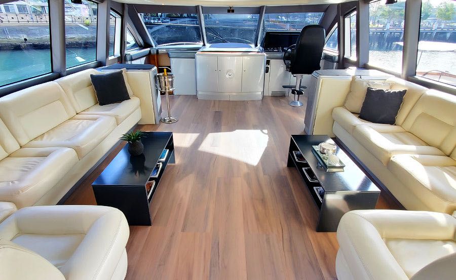 Luxury Boat Hire on Prometheus Main Saloon Luxury Boat Hire on Prometheus Main Saloon
