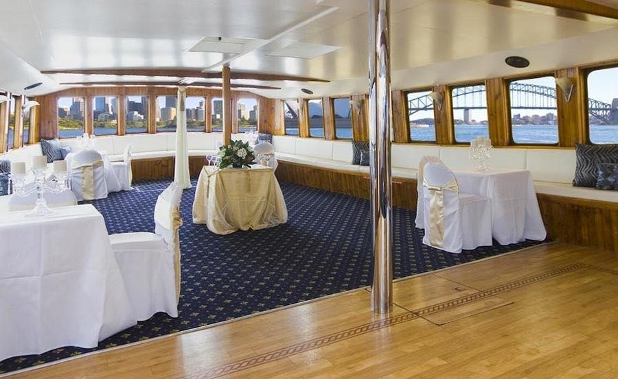 Christmas Cruises on MV Sydney set up for cocktails