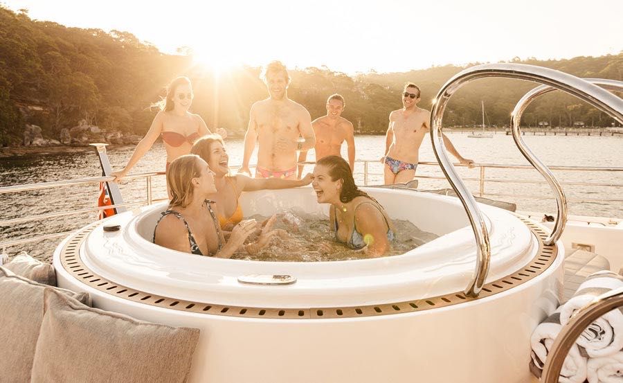 Whitsundays Super Yacht Hire on ONEWORLD Jacuzzi on bow Whitsundays Super Yacht Hire on ONEWORLD Jacuzzi on bow