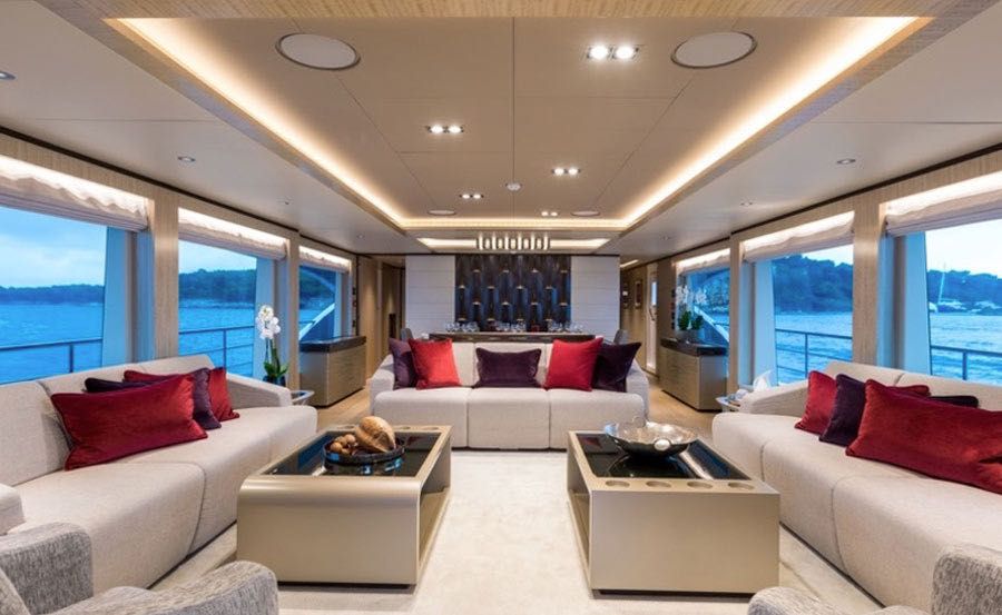 Super Yacht Hire Sydney on ONEWORLD Main saloon towards bow Super Yacht Hire Sydney on ONEWORLD Main saloon towards bow