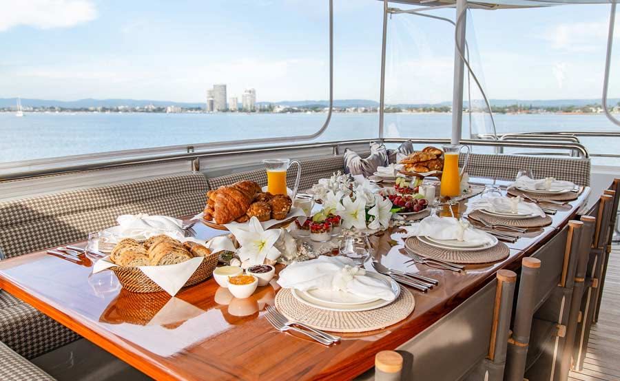 Whitsundays Super Yacht Hire on Pleiades II Outdoor Dining Area On Stern Main Deck