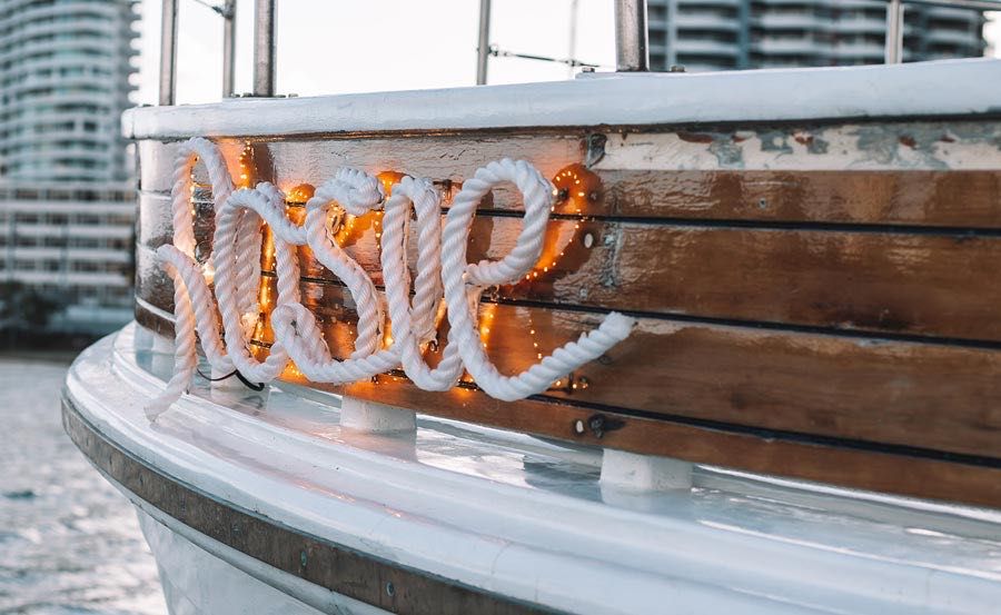Boat Hire on Rosie Rope Sign Boat Hire on Rosie Rope Sign