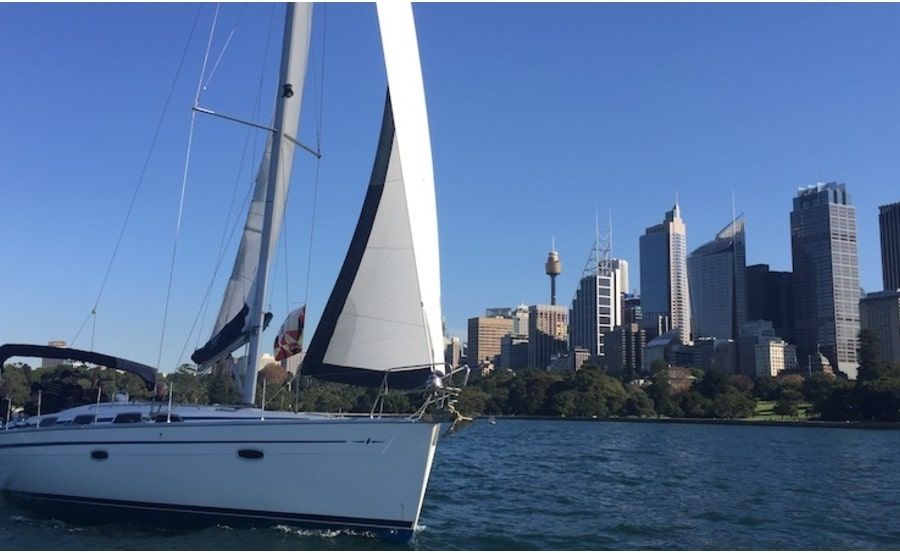 Front view of Sailing Sydney on Megisti Blu Front view of Sailing Sydney on Megisti Blu