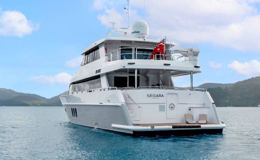 Whitsunday super yacht hire on Segara stern view from port side Whitsunday super yacht hire on Segara stern view from port side