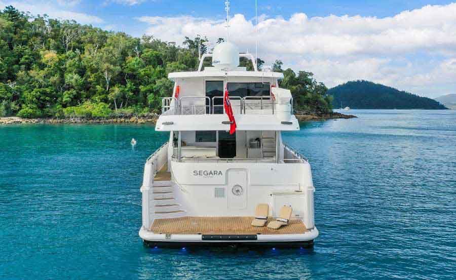 Whitsundays Super Yacht Hire on Segara stern view Whitsundays Super Yacht Hire on Segara stern view