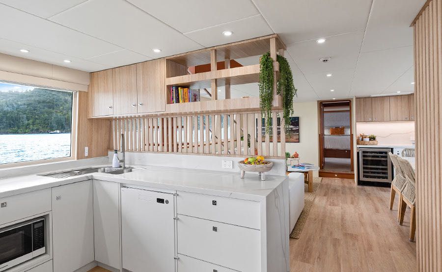 Whitsunday super yacht hire on Segara on galley and pantry Whitsunday super yacht hire on Segara on galley and pantry