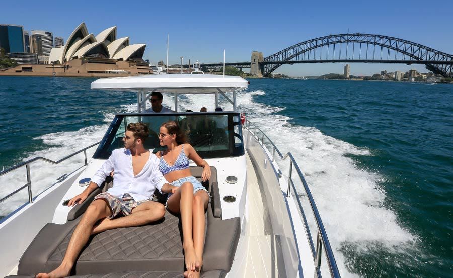 Vivid Cruises on Spectre bow view sydney harbour
