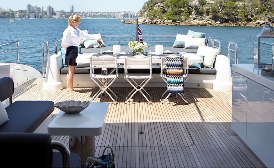 Super yacht hire on Quantum aft dining setup