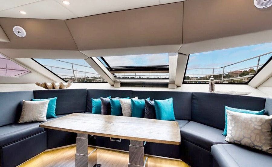 Boat Hire on Sydney Seabird Bow Lounge area Boat Hire on Sydney Seabird Bow Lounge area