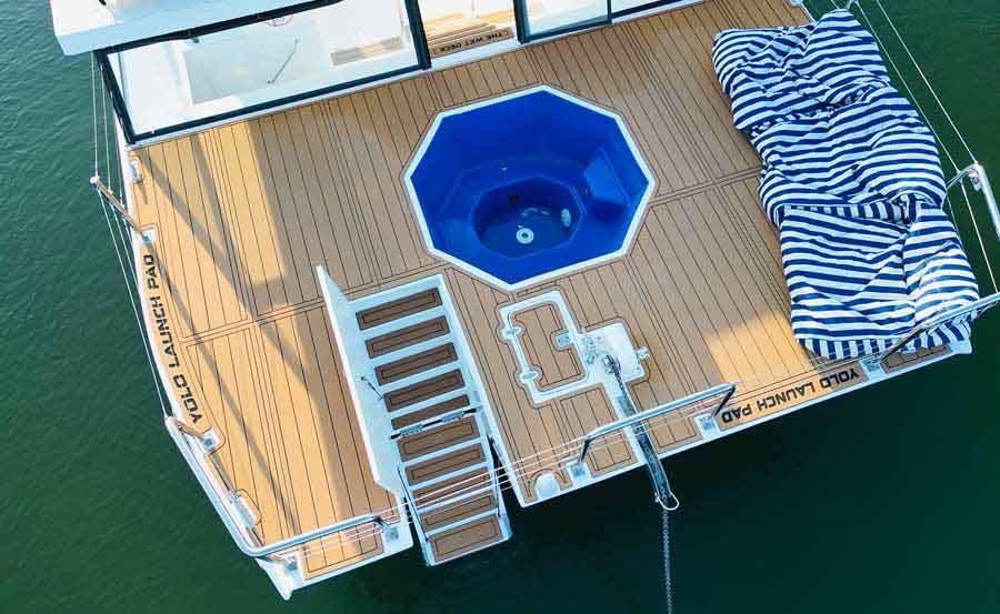 Yolo Boat Hire Heated 8-Person Spa, Large Beanbags, Launch Pads & Front Boarding Stairs