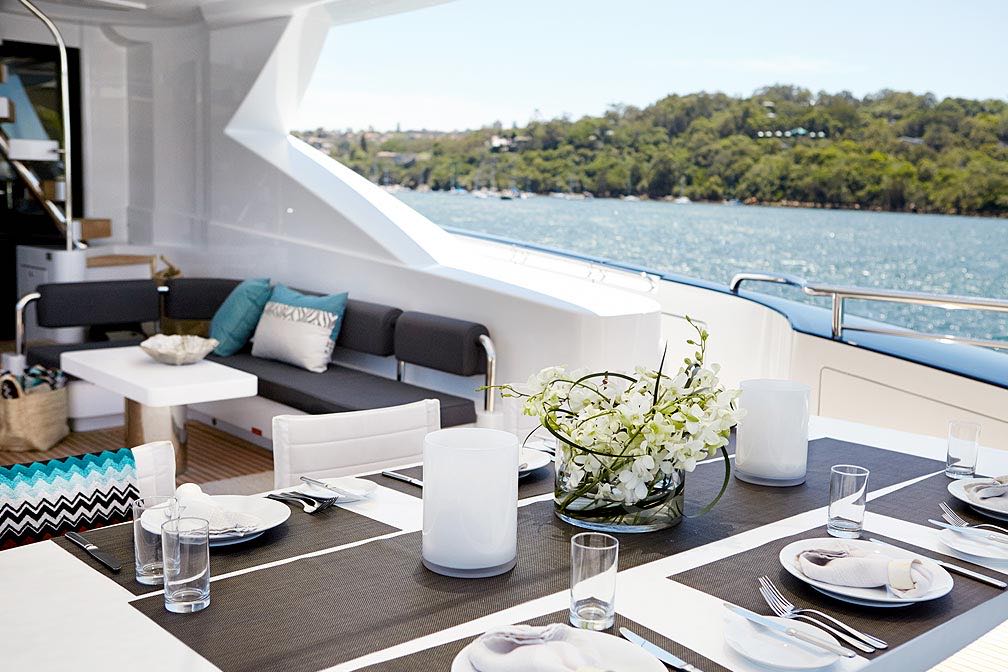 Quantum Super Yacht Hire with lunch setup